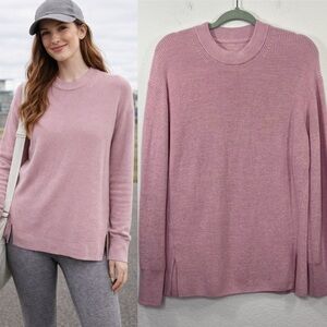 Lululemon Merino Wool-Blend Ribbed Crewneck Sweater size 6 Heathered Pink Peony